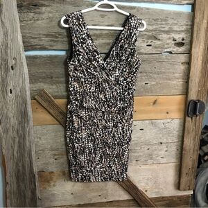 DRESS Barn Petite Size 8 Brown/Tan/White Crossover Top Sleeveless Dress